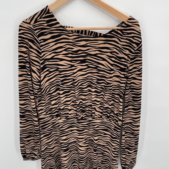 NWT LOFT Long Sleeve Tiger Stripe Bar Back Dress // 6 - Picture 5 of 14